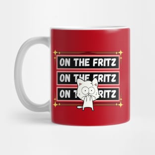 Funny nervous white cat who is on the Fritz Frit-Tees Mug